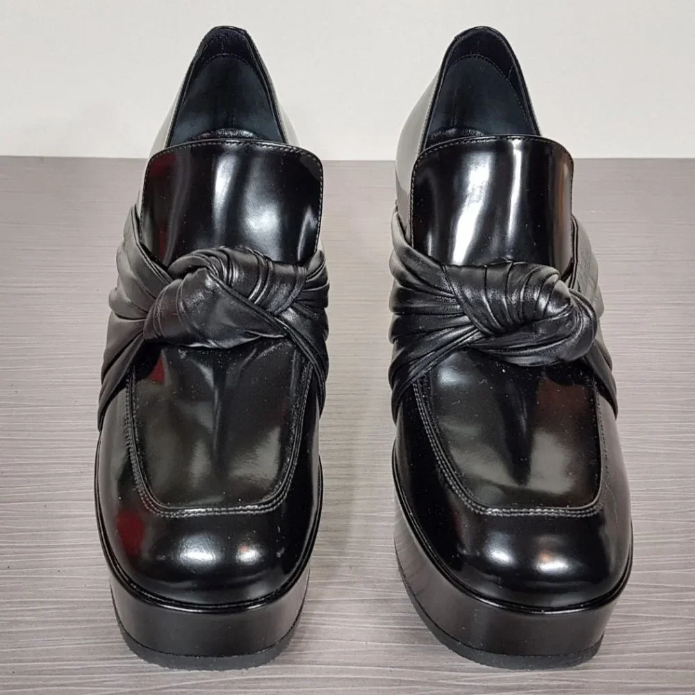 Celine Phoebe Phile Black Leather Bow Wedge Platform Shoe Womens Size 5.5 / 35.5 - Picture 2 of 8